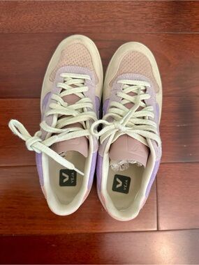 Veja Lace-Up Sneakers in Pastel Pink, Lavender & Cream